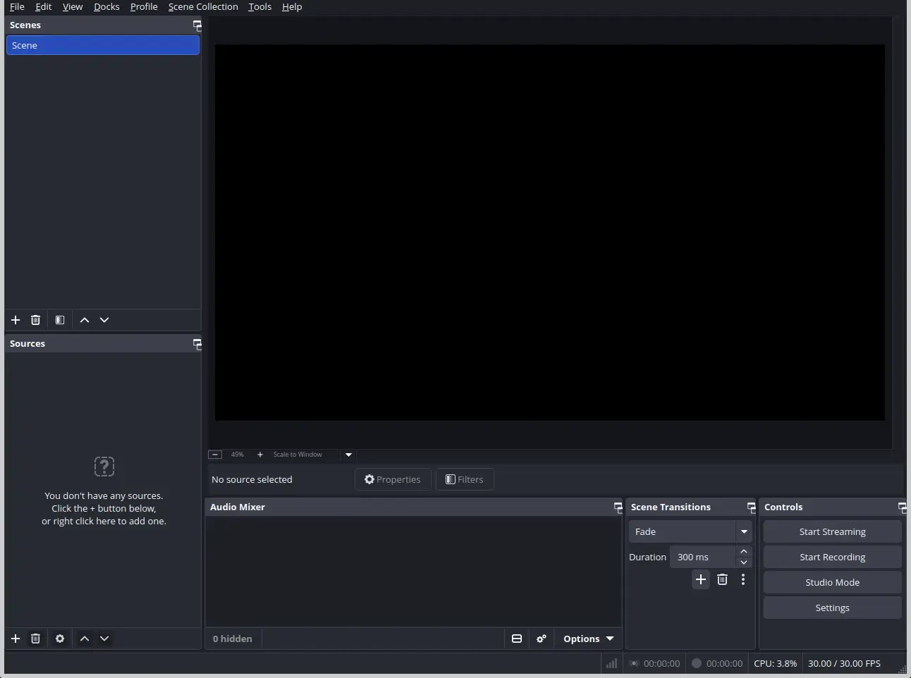 The OBS Studio main window